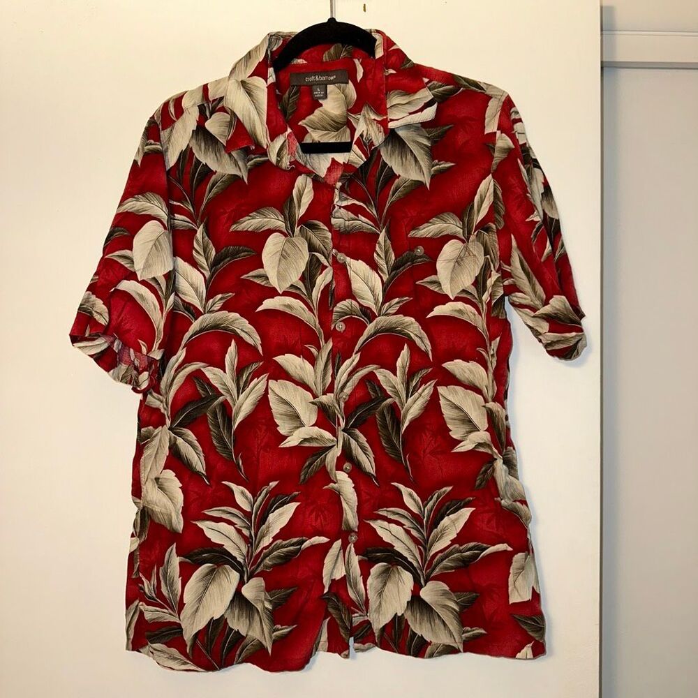 Croft & Barrow Men’s Large Collared Button Down Hawaiian Shirt Short Sleeve Red